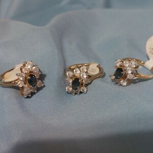Blue & White CZ Stones Rings, 14k Gold Plated. Sizes 5, 6, 7, New